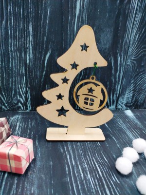 Елочка на подставке с шариком(фанера 3мм)15.5*11.5 см Елочка на подставке с шариком(фанера 3мм)15.5*11.5 см