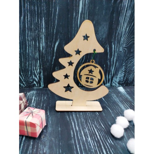 Елочка на подставке с шариком(фанера 3мм)15.5*11.5 см