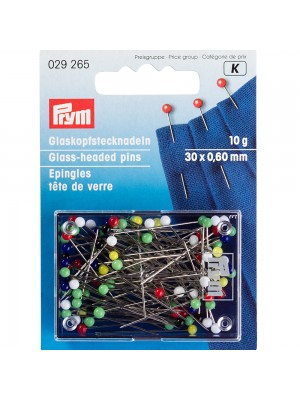 Иглы для закалывания  "PRYM""шарики" стеклянные головки сталь 10 г 30 мм в пластиковой упаковке ассорти