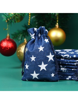Мешочек подарочный из ткани-новогодний 13 х 18 см,Звезды на синем.