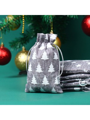 Мешочек подарочный из ткани-новогодний 13 х 18 см,елки на сером