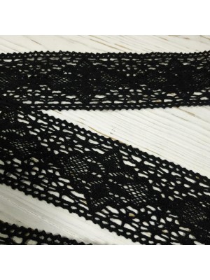 Кружево вязанное ажурное,цв-черный,6,5см,цена за 1 метр
