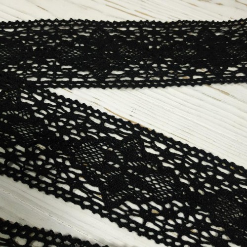 Кружево вязанное ажурное,цв-черный,6,5см,цена за 1 метр
