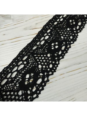 Кружево вязанное ажурное,цв-черный,7см,цена за 1 метр