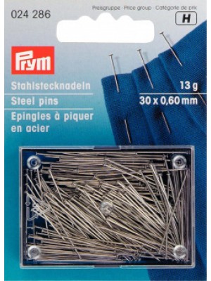 Иглы для закалывания  "PRYM""гвоздики" сталь 13 г 30 мм в пластиковой упаковке под никель