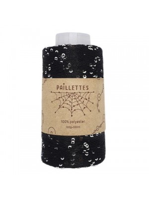 PAILLETTES 100 ГР WOOL SEA 154 - ЧЕРНЫЙ С СЕРЕБРОМ