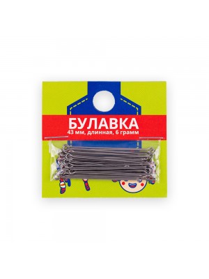Булавки для закалывания 6 гр. сталь 43 мм в картонной упаковке никель