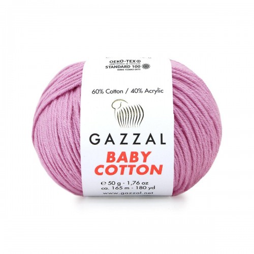 Gazzal Baby Cotton, 50 гр- 165 м, цв- ,сиренево-розовый №3422