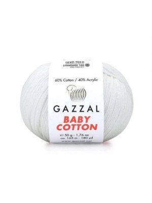 Gazzal Baby Cotton, 50 гр- 165 м, цв- ,белый №3410