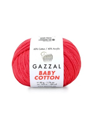 Gazzal Baby Cotton, 50 гр- 165 м, цв- ,ярко-коралловый №3458