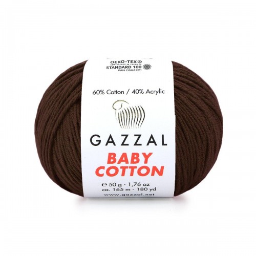 Gazzal Baby Cotton, 50 гр- 165 м, цв- ,темно-коричневый №3436