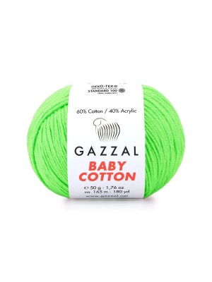Gazzal Baby Cotton, 50 гр- 165 м, цв- ярко-салатовый №3427