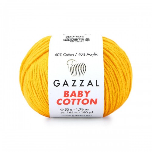 Gazzal Baby Cotton, 50 гр- 165 м, цв- ,желток №3417
