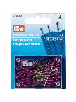 Иглы для закалывания  "PRYM"с грушевидными головками 10 г 38 мм в пластиковой упаковке фиолетовые