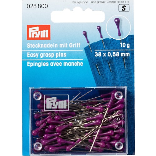 Иглы для закалывания  "PRYM"с грушевидными головками 10 г 38 мм в пластиковой упаковке фиолетовые