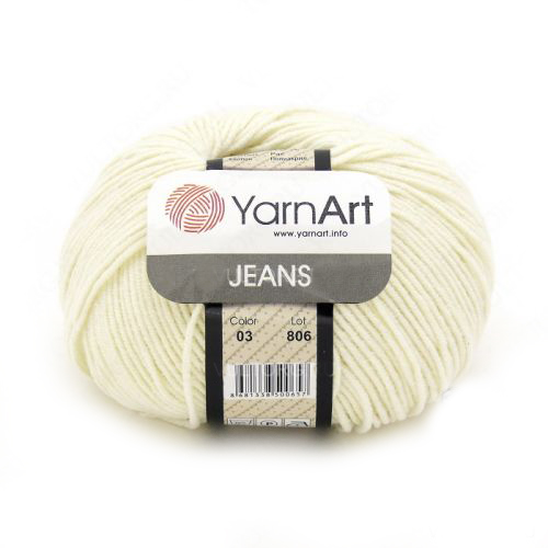 Пряжа  YarnArt "Jeans Джинс"цв. 03, молочный