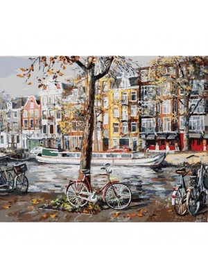 Рисование по номерам (живопись на холсте), Осенний Амстердам, 40*50 см.38 цв.