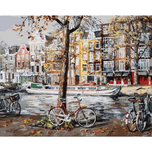 Рисование по номерам (живопись на холсте), Осенний Амстердам, 40*50 см.38 цв.
