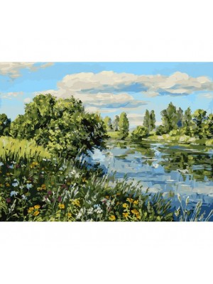 Рисование по номерам (живопись на холсте), Летний день у реки, 30*40 см, 33 цв.