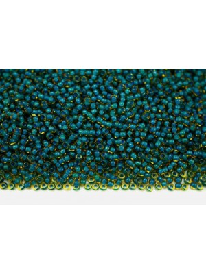 Чешский бисер   10/0 ,5 грамм, цв 10023 янтарный прозрачный синяя линия внутри