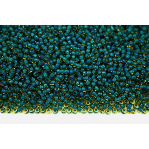 Чешский бисер   10/0 ,5 грамм, цв 10023 янтарный прозрачный синяя линия внутри