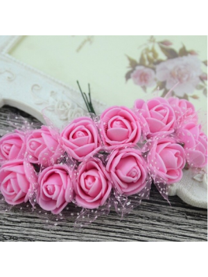 Букетик роз  с фатином,цв-розовый, размер цветка около 2 см