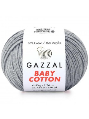 Gazzal Baby Cotton, 50 гр- 165 м,цв-серый