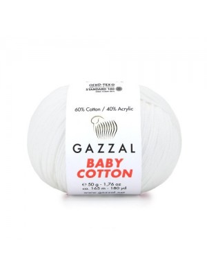 Gazzal Baby Cotton, 50 гр- 165 м,цв-белый