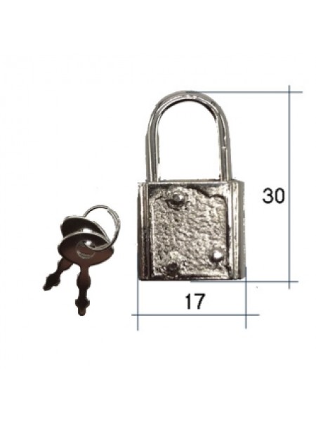  Замочек с ключиком для шкатулки металл, навесной .серебро 3,1*1,7 см(рабочий)