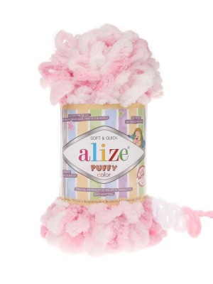 Пряжа Alize Puffy Color,цв-5863-цв-бело-розовый  ,100 гр-9 м