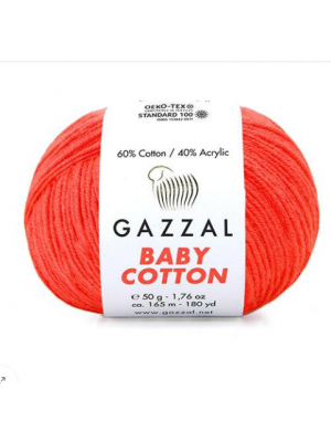Gazzal Baby Cotton, 50 гр- 165 м,цв-яркий коралл