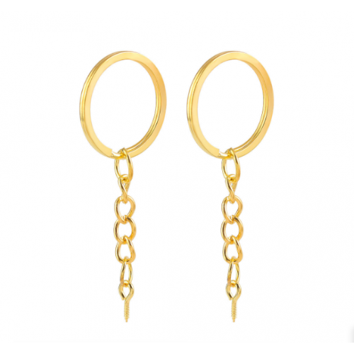 Кольцо для ключей с цепочкой, 2,5 см, с штифтом, цв-золото.Цена за 1 шт