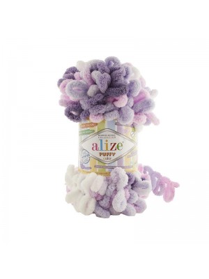 Пряжа Alize Puffy Color,цв-6305-цв-белый-сиреневый-розовый  ,100 гр-9 м