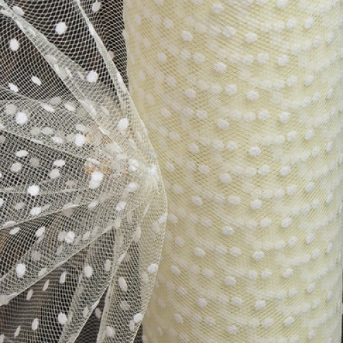 Фатин кремовый в белый горох, шир 15 см ,,цена за 1 метр