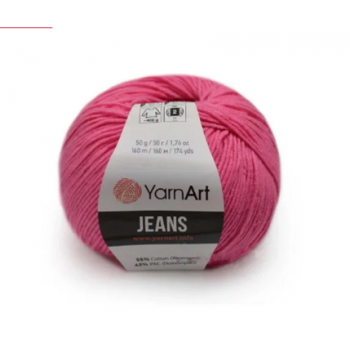 Пряжа  YarnArt "Jeans Джинс"цв. 42, тёмно розовый