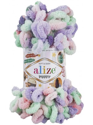 Пряжа Alize Puffy Color,цв-5938,цв-сирень-салат  ,100 гр-9 м