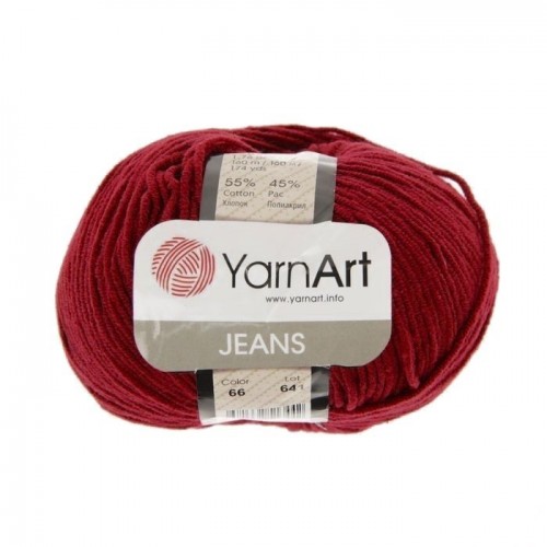 Пряжа  YarnArt "Jeans Джинс"цв. 66, бордо