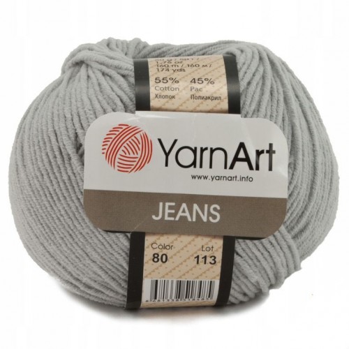Пряжа  YarnArt "Jeans Джинс"цв. 80, серый