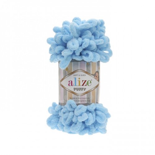 Пряжа Alize Puffy-цвет голубой,100 гр-9 м