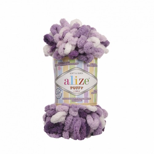 Пряжа Alize Puffy Color,цв-5923,цв-фиолетовый-белый  ,100 гр-9 м