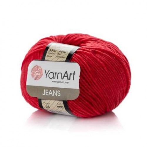 Пряжа  YarnArt "Jeans Джинс"цв. 26, красный