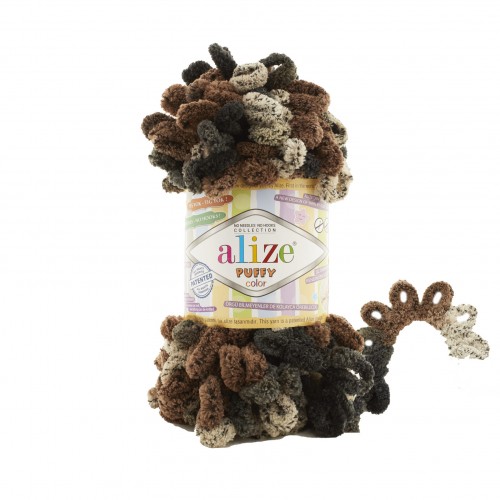 Пряжа Alize Puffy Color,цв-черный-беж,№6083  ,100 гр-9 м