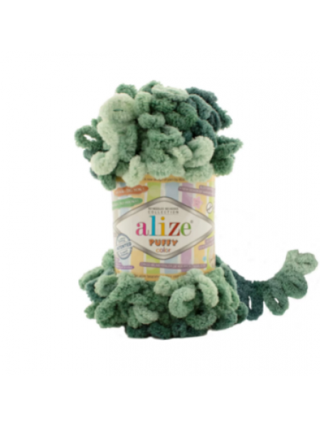 Пряжа Alize Puffy Color, Пуффи Колор,цв-6258,цв-св.зелёный-зелёный ,100 гр-9 м