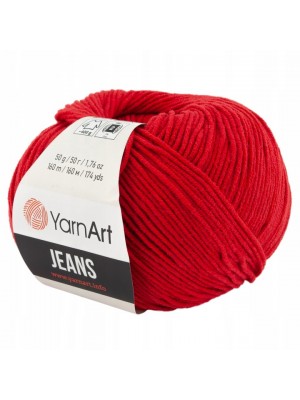  Пряжа  YarnArt "Jeans Джинс"цв. 90, ярко-красный