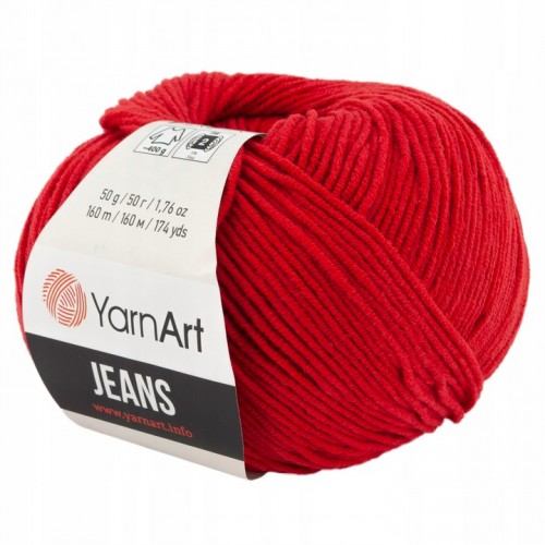 Пряжа  YarnArt "Jeans Джинс"цв. 90, ярко-красный