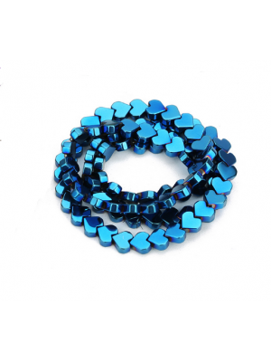 Бусины гематитовые, сердечки, 6 мм (10шт),цв-синий