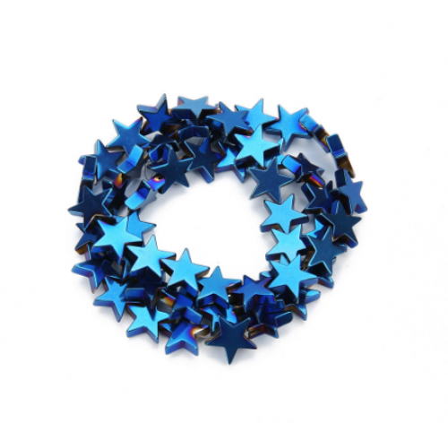 Бусины гематитовые, звездочки, 8 мм (10шт),цв-синий