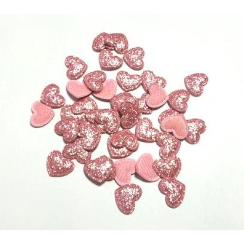 Декоративный элемент(патч маленький)-сердечко-розовый  глиттер,15*12мм