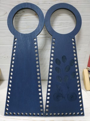 Деревянные ручки(основа-середина), для сумок-Птица,цв-синий,13*38 см,цена за пару