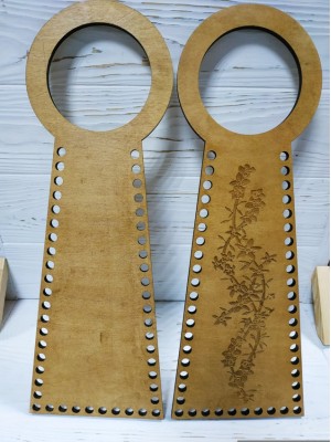 Деревянные ручки(основа-середина), для сумок-Цветы,цв-св-коричневый,13*38 см,цена за пару
